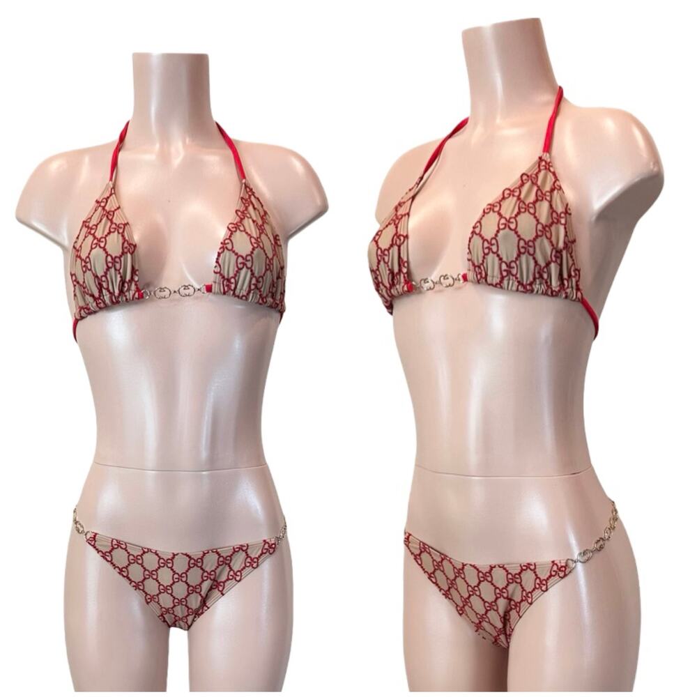 GG Monogram Logo Mesh Red Nude Bikini SZ XL